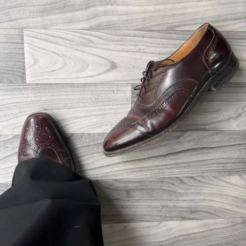 Johnston & Murphy Optima Burgundy Leather Wingtip Oxford Dress Shoes